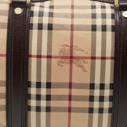 Pre Owned Burberry Brown/Beige Haymarket Coated Canvas and Leather Alchester Bag