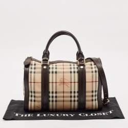 Pre Owned Burberry Brown/Beige Haymarket Coated Canvas and Leather Alchester Bag