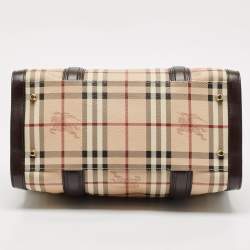 Pre Owned Burberry Brown/Beige Haymarket Coated Canvas and Leather Alchester Bag