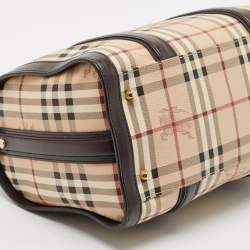 Pre Owned Burberry Brown/Beige Haymarket Coated Canvas and Leather Alchester Bag