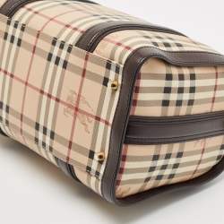 Pre Owned Burberry Brown/Beige Haymarket Coated Canvas and Leather Alchester Bag
