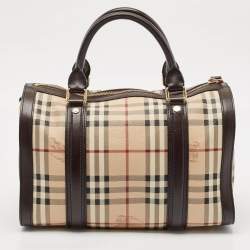 Pre Owned Burberry Brown/Beige Haymarket Coated Canvas and Leather Alchester Bag