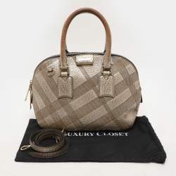 Burberry Gold Heritage Grain Check Embossed Leather Orchard Bowling Bag