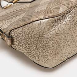 Burberry Gold Heritage Grain Check Embossed Leather Orchard Bowling Bag