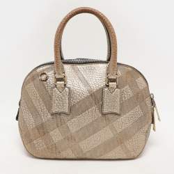 Burberry Gold Heritage Grain Check Embossed Leather Orchard Bowling Bag