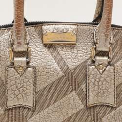 Burberry Gold Heritage Grain Check Embossed Leather Orchard Bowling Bag