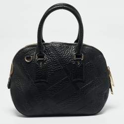 Burberry Black Check Embossed Leather Orchard Bag