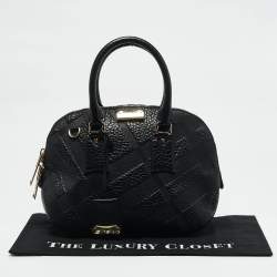 Burberry Black Check Embossed Leather Orchard Bag