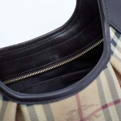 Pre Owned Burberry Brown/Beige Haymarket Coated Canvas Small Brooklyn Hobo