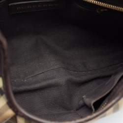 Pre Owned Burberry Brown/Beige Haymarket Coated Canvas Small Brooklyn Hobo