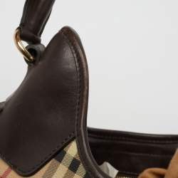 Pre Owned Burberry Brown/Beige Haymarket Coated Canvas Small Brooklyn Hobo