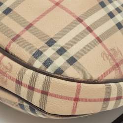 Pre Owned Burberry Brown/Beige Haymarket Coated Canvas Small Brooklyn Hobo