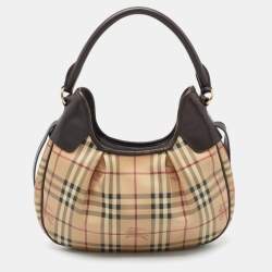Pre Owned Burberry Brown/Beige Haymarket Coated Canvas Small Brooklyn Hobo