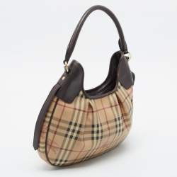 Pre Owned Burberry Brown/Beige Haymarket Coated Canvas Small Brooklyn Hobo
