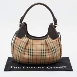 Pre Owned Burberry Brown/Beige Haymarket Coated Canvas Small Brooklyn Hobo