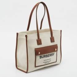 Pre Owned Burberry Beige/Brown Canvas And Leather Small Freya Tote