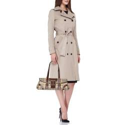 Burberry Brown/Beige Haymarket Check Coated Canvas and Leather Buckle Flap Satchel