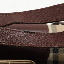 Burberry Brown/Beige Haymarket Check Coated Canvas and Leather Buckle Flap Satchel