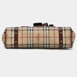 Burberry Brown/Beige Haymarket Check Coated Canvas and Leather Buckle Flap Satchel