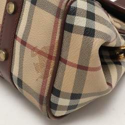 Burberry Brown/Beige Haymarket Check Coated Canvas and Leather Buckle Flap Satchel