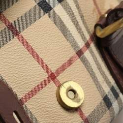 Burberry Brown/Beige Haymarket Check Coated Canvas and Leather Buckle Flap Satchel