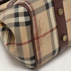 Burberry Brown/Beige Haymarket Check Coated Canvas and Leather Buckle Flap Satchel