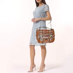 Burberry Brown House Check Canvas and Leather Small Bridle Dutton Hobo