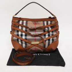 Burberry Brown House Check Canvas and Leather Small Bridle Dutton Hobo
