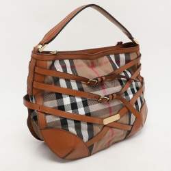 Burberry Brown House Check Canvas and Leather Small Bridle Dutton Hobo
