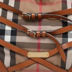 Burberry Brown House Check Canvas and Leather Small Bridle Dutton Hobo