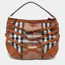 Burberry Brown House Check Canvas and Leather Small Bridle Dutton Hobo