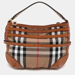 Burberry Brown House Check Canvas and Leather Small Bridle Dutton Hobo