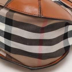 Burberry Brown House Check Canvas and Leather Small Bridle Dutton Hobo
