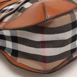 Burberry Brown House Check Canvas and Leather Small Bridle Dutton Hobo