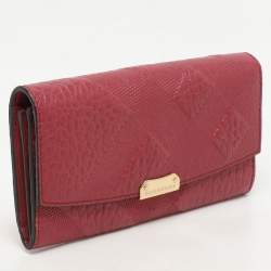 Burberry Red Check Embossed Leather Porter Continental Wallet