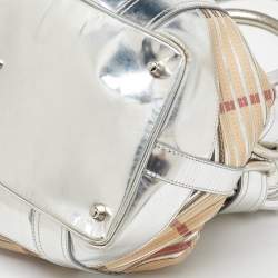 Burberry Silver/Beige Sliced Coated Canvas and Leather Large Beaton Tote