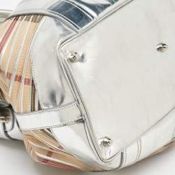 Burberry Silver/Beige Sliced Coated Canvas and Leather Large Beaton Tote