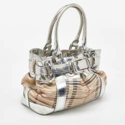 Burberry Silver/Beige Sliced Coated Canvas and Leather Large Beaton Tote