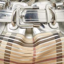 Burberry Silver/Beige Sliced Coated Canvas and Leather Large Beaton Tote