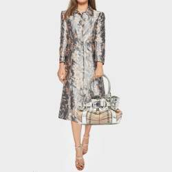 Burberry Silver/Beige Sliced Coated Canvas and Leather Large Beaton Tote