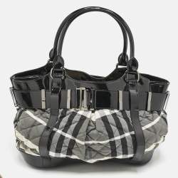 Burberry Black/Grey Check Quilted Nylon and Patent Leather Healy Tote