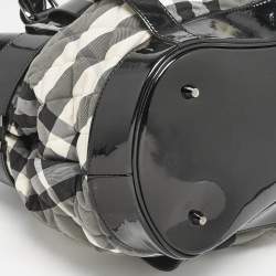 Burberry Black/Grey Check Quilted Nylon and Patent Leather Healy Tote