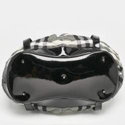 Burberry Black/Grey Check Quilted Nylon and Patent Leather Healy Tote