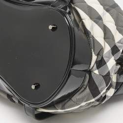 Burberry Black/Grey Check Quilted Nylon and Patent Leather Healy Tote