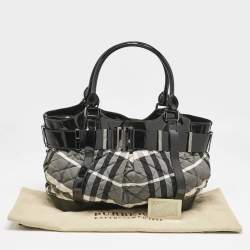 Burberry Black/Grey Check Quilted Nylon and Patent Leather Healy Tote