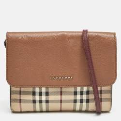 Burberry Brown/Beige Haymarket PVC and Leather Loxley Crossbody Bag