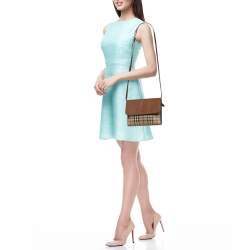 Burberry Brown/Beige Haymarket PVC and Leather Loxley Crossbody Bag
