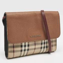Burberry Brown/Beige Haymarket PVC and Leather Loxley Crossbody Bag