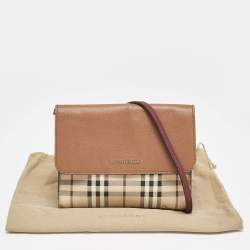Burberry Brown/Beige Haymarket PVC and Leather Loxley Crossbody Bag