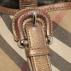 Burberry Metallic Shimmer Nova Check Canvas and Leather Byron Tote